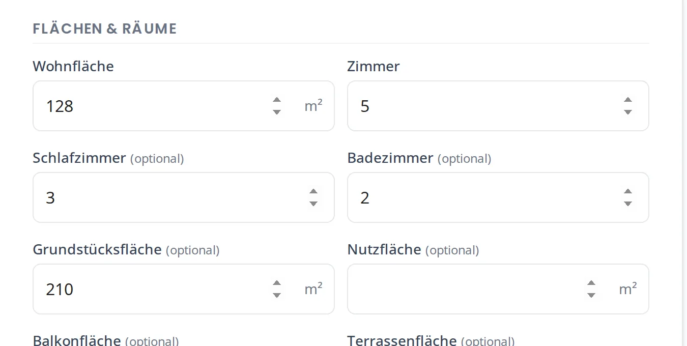 Formular für den Eigentümer: Flächen und Räume, ohne Login über einen sicheren Link